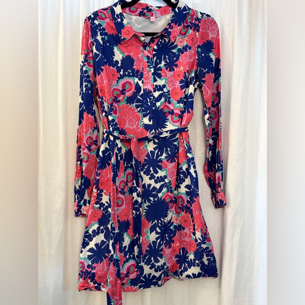 Lilly Pulitzer Pink and Blue Floral Long Sleeve Dress